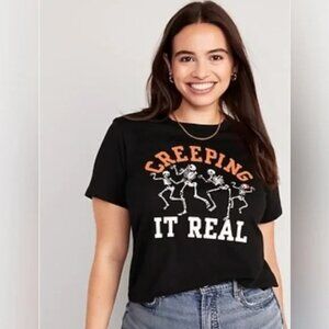 Old Navy Creeping It Real Skeleton Halloween Tee Shirt Size XL